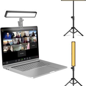 Video Conference Lighting with Tripod for Laptop&Computer -Webcam Light for Streaming-Zoom Lighting with 3 Dimmable Color & 10 Brightness Level for Self Broadcasting and Live Streaming